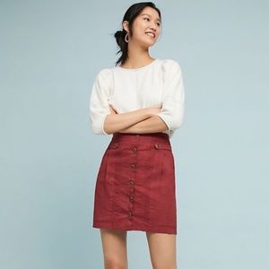 Anthropologie Amadi Red Buttoned Utility Skirt